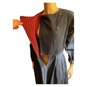 VTG Cotton Denim Prairie Western Dress w/ Checkered Lining